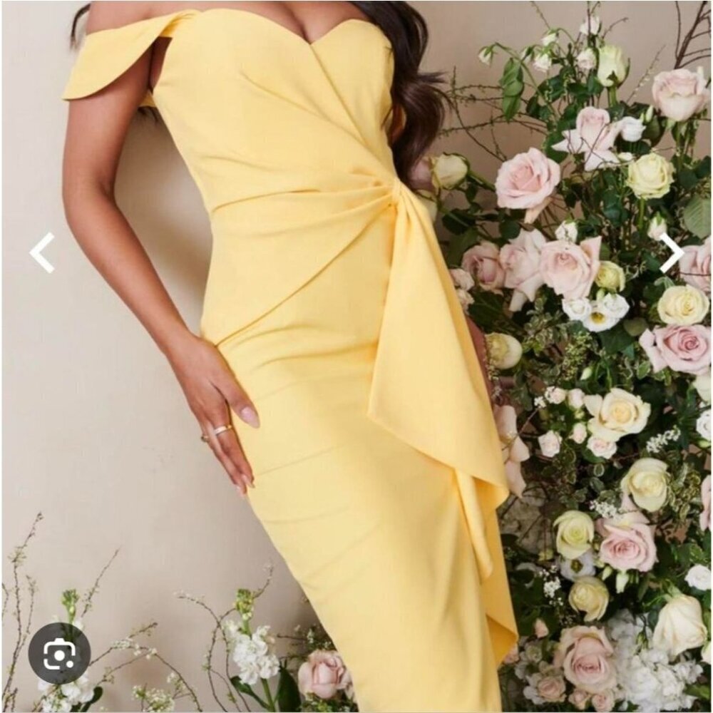 Selfridges Lavish Alice Elegant Yellow Off-Shoulder Dress - Size 4 NWT